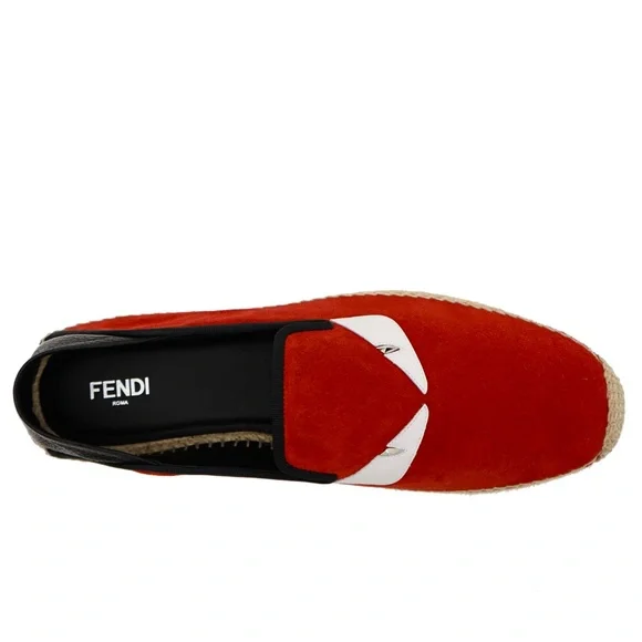 Fendi Monster Bug Eye Espadrilles Red Suede Leather Size 12 US New